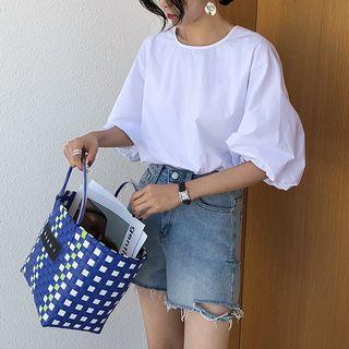 Crew-neck 3/4-sleeve Blouse