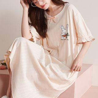 Short-sleeve Rabbit Print Sleep Dress