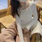 Long-sleeve Mock Two-piece T-shirt White - One Size