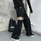 Faux Pearl Cutout Wide Leg Pants