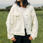 Distressed Buttoned Hooded Denim Jacket White - One Size