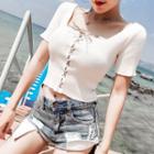 Short-sleeve Lace-up Crop Top