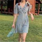 Balloon-sleeve Ruffled Floral Print A-line Dress