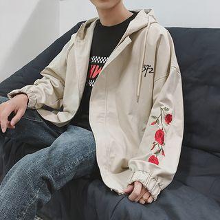 Rose-embroidered Hooded Jacket