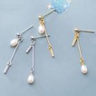 Non-matching 925 Sterling Silver Faux Pearl Dangle Earring