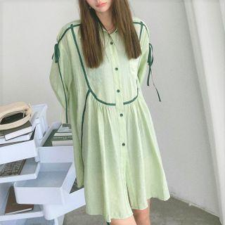 Long-sleeve Contrast Tape Shirt Dress