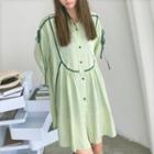 Long-sleeve Contrast Tape Shirt Dress