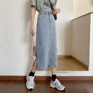 High Waist A-line Slit Denim Skirt