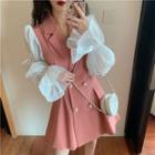 Puff-sleeve Double-breasted Long Blazer / Plain Shorts