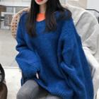 Color-block Puff-sleeve Loose-fit Sweater
