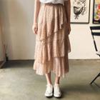 Polka-dot Layered Chiffon Skirt Beige - One Size