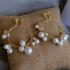 Wedding Faux Pearl Open Hoop Earring 1 Pair - Clip-on Earrings - Gold - One Size