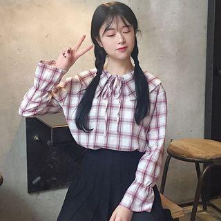 Sailor Collar Plaid Blouse