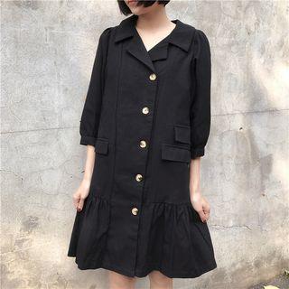 3/4-sleeve Buttoned Shirt Dress