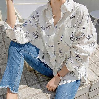 Pocket-detail Letter Print Shirt
