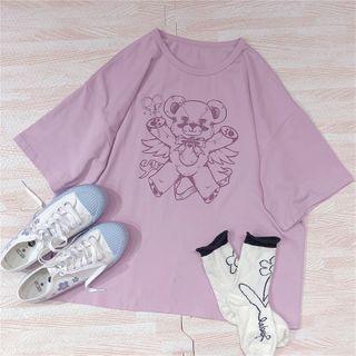 Bear Print Short-sleeve T-shirt Purple - One Size