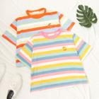 Short-sleeve Embroidered Fruit Striped T-shirt