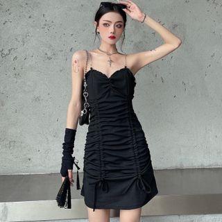 Chain-strap Drawstring Mini Sheath Dress