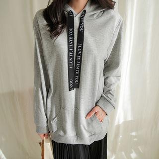 Lettering Drawcord Kangaroo-pocket Hoodie