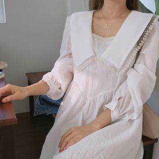 Chelsea-collar Lace-trim Maxi Flare Dress Ivory - One Size