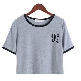Short-sleeve Contrast Trim Cropped T-shirt