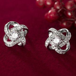 925 Sterling Silver Rhinestone Earring 1 Pair - S925 Silver Earrings - Silver - One Size