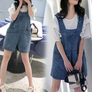 Short-sleeve Top / Denim Jumper Shorts / Set