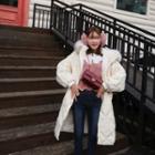 Detachable Faux-fur Diamond-pattern Padded Coat Ivory - One Size