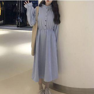 Frilled Trim Buttoned Corduroy Dress