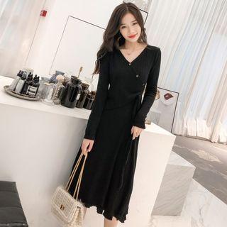 Side Tie Long-sleeve A-line Knit Dress