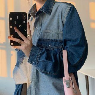 Two-tone Denim Shirt Jacket Denim Blue - One Size