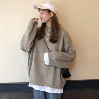Polo Collar Sweater Khaki - One Size