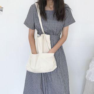 Pocket-detail Canvas Tote Bag As Shown In Figure - One Size