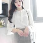 Tie-front Frill-sleeve Chiffon Top