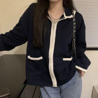 Contrast Trim Zip-up Jacket Black - One Size