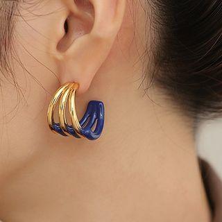 Layered Glaze Alloy Open Hoop Earring 1 Pr - Blue - One Size