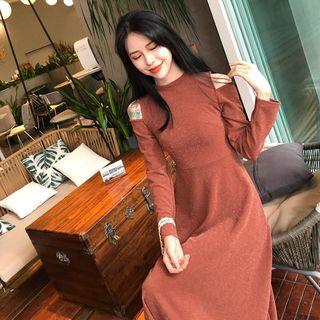 Long-sleeve Cold-shoulder Midi A-line Dress