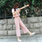 Set: Mock Two Piece Stripe T-shirt + Wide-leg Pants