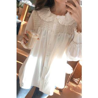 Peter Pan-collar Smocked Blouse Ivory - One Size
