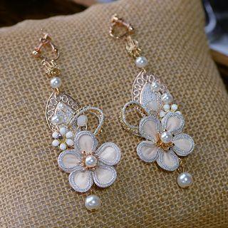 Flower Faux Pearl Drop Earring Gold - One Size