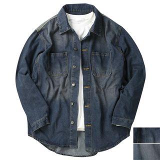 Round-hem Washed Denim Jacket