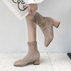 Faux Suede Pointed Toe Chunky Heel Ankle Boots