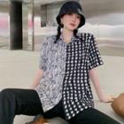 Short-sleeve Houndstooth Panel Shirt