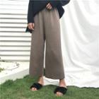Plain High-waist Knit Cropped Wide-leg Pants