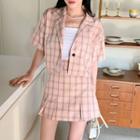 Single-button Plaid Cropped Blazer