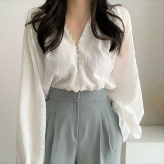 Long-sleeve Henley Blouse