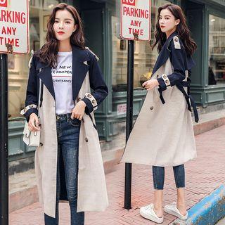 Color Block Long Trench Coat