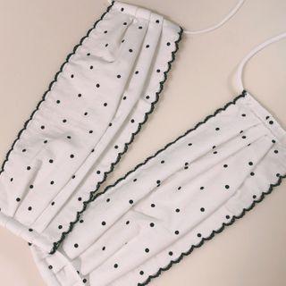 Scallop-edge Dotted Protective Cotton Face Mask Ivory - One Size