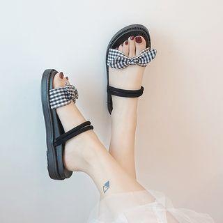 Plaid Bow Double Strap Sandals