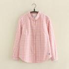Long-sleeve Check Embroidered Blouse